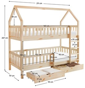 Pat etajat pentru copii 90 cm Virtuoso (natural) (cu somieră) (cu sp. depozitare). 1116556