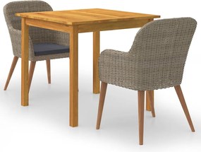 vidaXL Set mobilier de grădină, 3 piese, maro