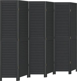 vidaXL Paravan de cameră cu 6 panouri, negru, lemn masiv paulownia