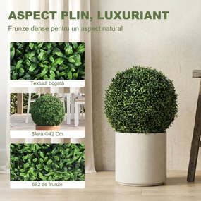 HOMCOM Plante Decorative Artificiale din Buxus cu 682 de Frunze, Rezistente la UV, Înălțime 42 cm | Aosom Romania