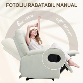 HOMCOM Fotoliu Recliner din In cu Suport Reglabil pentru Picioare, 69x91,5x103 cm, Alb crem | Aosom Romania