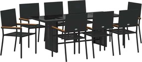 vidaXL Set de masă pentru grădină 9 pcs Negru poliratan