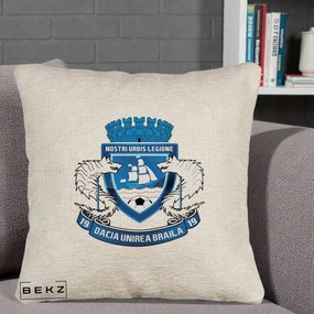 Perna Personalizata Dacia Unirea Braila 1919 Fotbal, 40x40 cm, Bej Canapea, Husa Detasabila, Perna Inclusa, BEKZ®