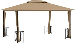 vidaXL Foișor cu pereți laterali și acoperișuri duble 3x4 m gri taupe