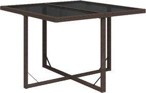 vidaXL Masă de grădină, maro, 109x107x74 cm, poliratan și sticlă