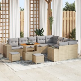 vidaXL Set de canapele pentru grădină , 12 piese, cu perne bej, din rattan poly și acacia
