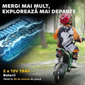 HOMCOM Motocicletă Electrică pentru Copii cu Accelerație Manuală, 2 Viteze, 8-16 km/h, Vârsta 8-12 Ani, Verde | Aosom Romania
