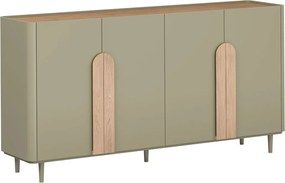 Comodă pe picioare Amilio 200 cm cu patru uși - eucalipt / stejar baltic dune / mânere stejar natural