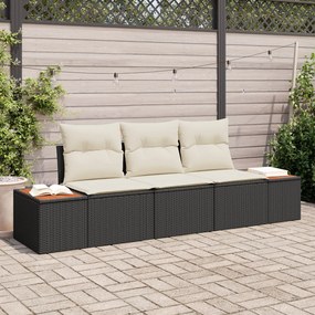 vidaXL Set de canapea 3 piese cu perne Negru Poliratanu Acacia