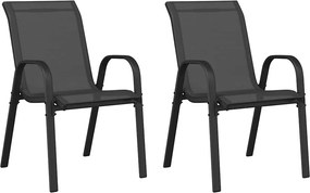 vidaXL Scaune de grădină stivuibile, 2 buc., negru, textilenă