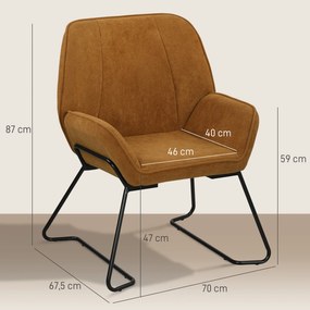HOMCOM Fotoliu de Salon cu Șezut Larg și Captușit Tapițerie Catifea Picioare Metal Scaun pentru Sufragerie Maro | Aosom Romania