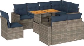 vidaXL Set canapele de grădină, 9 piese, cu perne, gri, poliratan