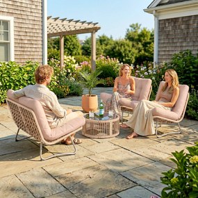 Outsunny Set mobilier grădină 4 piese Polyrattan Lounge cu canapea 2 locuri 2 fotolii masă cu sticlă șezut lat și adânc perne groase | Aosom Romania