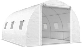 Outsunny Seră de Grădină Tip Tunel 4x3x2 m cu 2 Bare Detașabile, Uși Rulabile și Ferestre cu Plasă, Seră pentru Grădină de Legume și Flori, Structură din Oțel Zincat și Acoperire PE, Alb | Aosom Romania