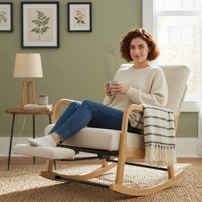 HOMCOM Balansoar din Catifea Fină cu Suport Picioare, Spătar Reclinabil, Stil Scandinav, Crem | Aosom Romania