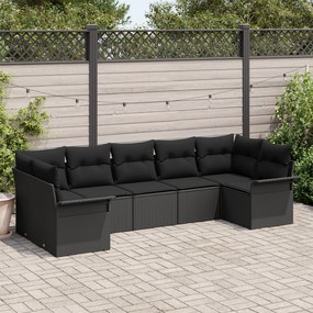 vidaXL Set de canapele pentru grădină cu pernă 7 pcs Negru Rattan poli