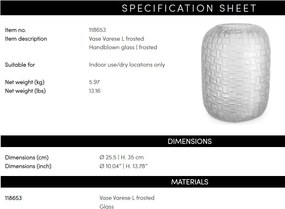 Vas decorativ design LUX realizat manual din sticla Varese L frosted