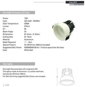 Spot LED incastrabil Trimless alb 13W D-8,3cm