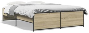 3279903 vidaXL Cadru de pat, stejar sonoma, 135x190cm, lemn prelucrat și metal