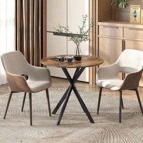 HOMCOM Masă rotundă de dining în stil industrial, cu picioare în cruce din oțel, Ø80x75 cm, maro rustic | Aosom Romania