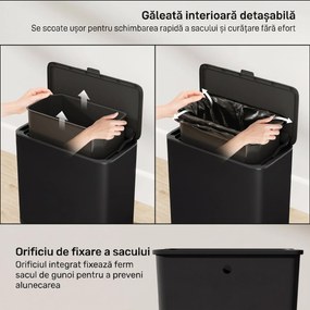 HOMCOM Pubelă 8 L cu Capac din Oțel Inoxidabil, Suspendată sau de Sine Stătătoare, 29,7x17,4x30 cm, Negru | Aosom Romania