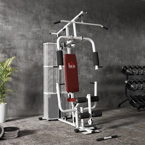 HOMCOM Stație Fitness Multifuncțională cu 4 Perne din Oțel și PU Alb | Aosom Romania