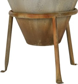 Vas decorativ amforă din metal cu finisaj antichizat bej, 49 x 49 x 93 cm, suport tripod inclus, „Athena"