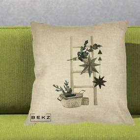 Perna Decorativa Scara Scandinavica cu Stele, 40x40 cm, Crem, Husa Detasabila, Perna Inclusa, BEKZ®