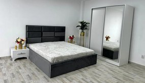 Dormitor Roma, culoare gri / alb, cu pat Roma 160 x 200 cm, dressing Erika si 2 noptiere Viena