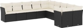 vidaXL Set canapele de grădină cu perne, 10 piese, negru, poliratan
