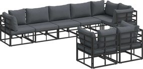 vidaXL Set de canapele pentru grădină cu pernă 8 pcs Negru Aluminiu