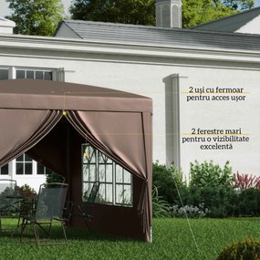 Outsunny Pavilion Pliabil cu 2 Uși, 2 Ferestre, 4 Panouri Laterale și Geantă de Transport, 2.95x2.95x2.58 m, Cafeniu | Aosom Romania