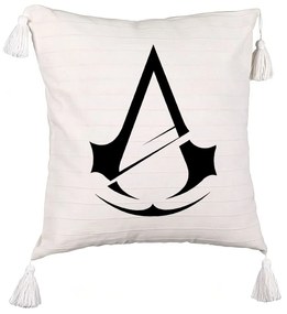 Perna Decorativa cu Franjuri cu Assasin&apos;s Creed Fans 2, 45x45 cm, Ecru, Cu fermoar