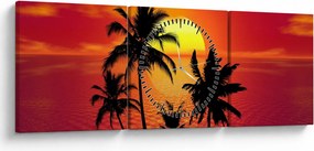 Tablou - Silueta insulei cu palmieri (cu ceas) (90x30 cm)
