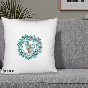 Perna Decorativa Coroana Turcoaz cu Manusi, 40x40 cm, Alb Pufos, Husa Detasabila, Perna Inclusa, BEKZ®