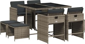vidaXL Set mobilier grădină cu perne, 9 piese, gri, poliratan