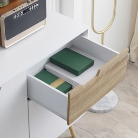 HOMCOM Bufet Mobilier de depozitare pe picior de tip scandinav cu dulapuri pentru Baie, sufragerie, Bucătărie, Picioare din lemn masiv de pin - Alb - dim. 98L x 39l x 81.5H cm | Aosom Romania