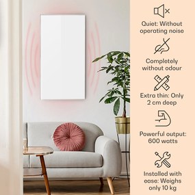 Klarstein Wonderwall Air 60, încălzitor cu infraroșu, 60 x 101 cm, 600 W, montat pe perete, telecomandă, alb