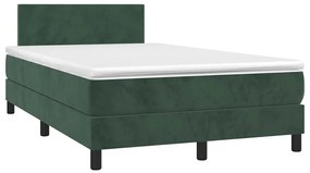vidaXL Pat cu arcuri, saltea și LED, verde închis, 120x190 cm, catifea