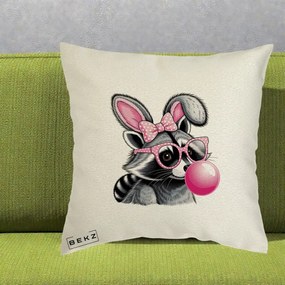 Perna Decorativa Raton cu Urechi de Iepure si Guma de Mestecat, 40x40 cm, Ecru, Husa Detasabila, Perna Inclusa, BEKZ®