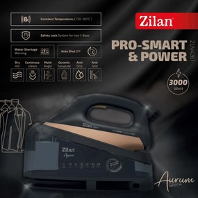 Fier de calcat Aurum cu statie Zilan ZLN4261 Negru, putere 3000W, incalzire in 35 secunde, sistem de auto oprire