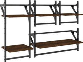 vidaXL Set rafturi de perete cu bare, 4 buc., stejar maro, lemn