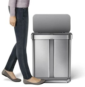 Simplehuman Coș de gunoi cu pedală pentru sortareadeșeurilor, 58 l, oțel periat, FPP
