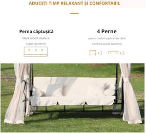Foisor cu Canapea 3 Locuri și 5 perne, Plasa Tantari, cadru din otel, Bej 232x149x245cm Outsunny | Aosom Romania
