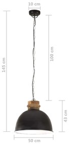 Lampa suspendata industriala 25 W negru 50 cm mango E27 rotund 1, 50 cm, 1