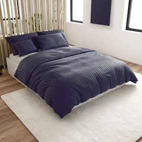 Lenjerie de pat din microfibra hoteliera JASMINE PURE albastru inchis - dunga 2 cm Dimensiune lenjerie de pat: 70 x 90 cm | 140 x 200 cm