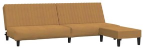 Canapea extensibila cu 2 locuri si taburet, maro, catifea Maro, Cu scaunel pentru picioare