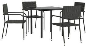 3203281 vidaXL Set mobilier de grădină, 5 piese, negru, poliratan și oțel