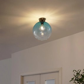 Plafonieră Art Deco alamă cu sticlă albastră - Sandra