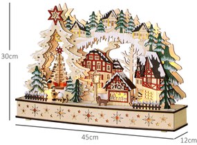 HOMCOM Sat de Crăciun în ținutul de iarnă, 20 LED-uri, multistrat, lemn natural, 45 x 12 x 30 cm | Aosom Romania